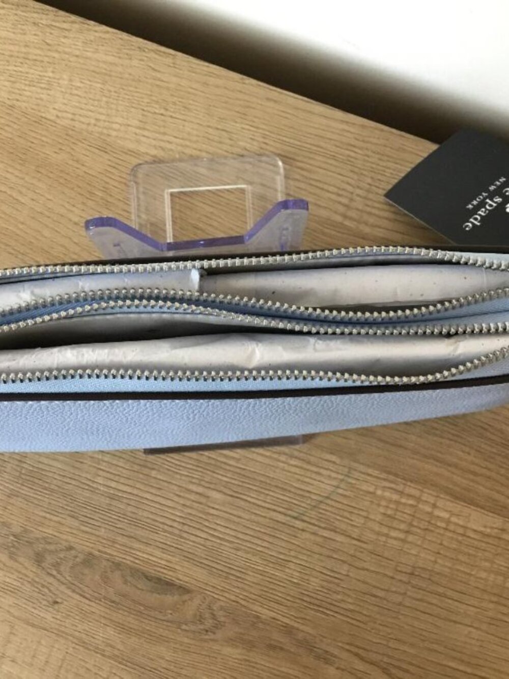 kate spade double zip wristlet in Light Blue in delicate pebbled North Star wren - Picture 5 of 6